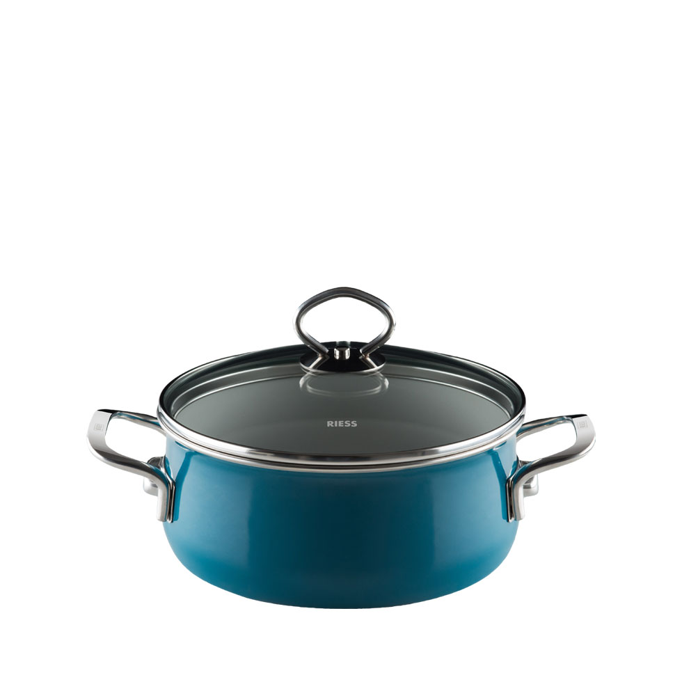 Riess-kelomat - Riess Kasserolle mit Glasdeckel Ø16cm 1 Liter Nouvelle Aquamarin extra stark