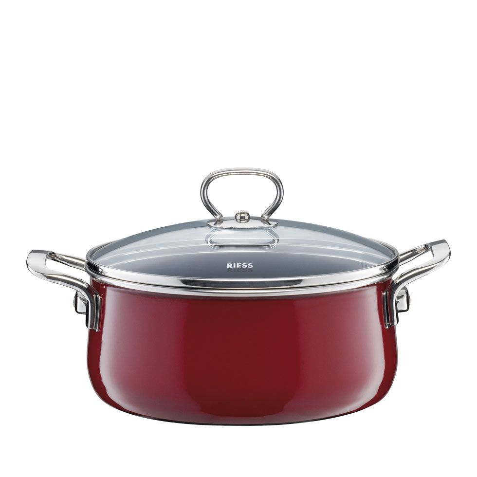 Riess-kelomat - Riess Kasserolle mit Glasdeckel Ø20cm 2 Liter Nouvelle Rosso extrastark Emaille