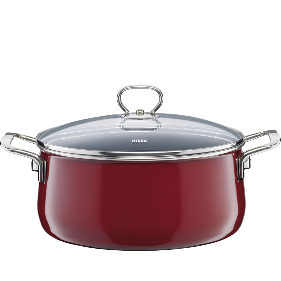 Riess-kelomat - Riess Kasserolle mit Glasdeckel Ø24cm 4 Liter Emaille Nouvelle Rosso extra stark