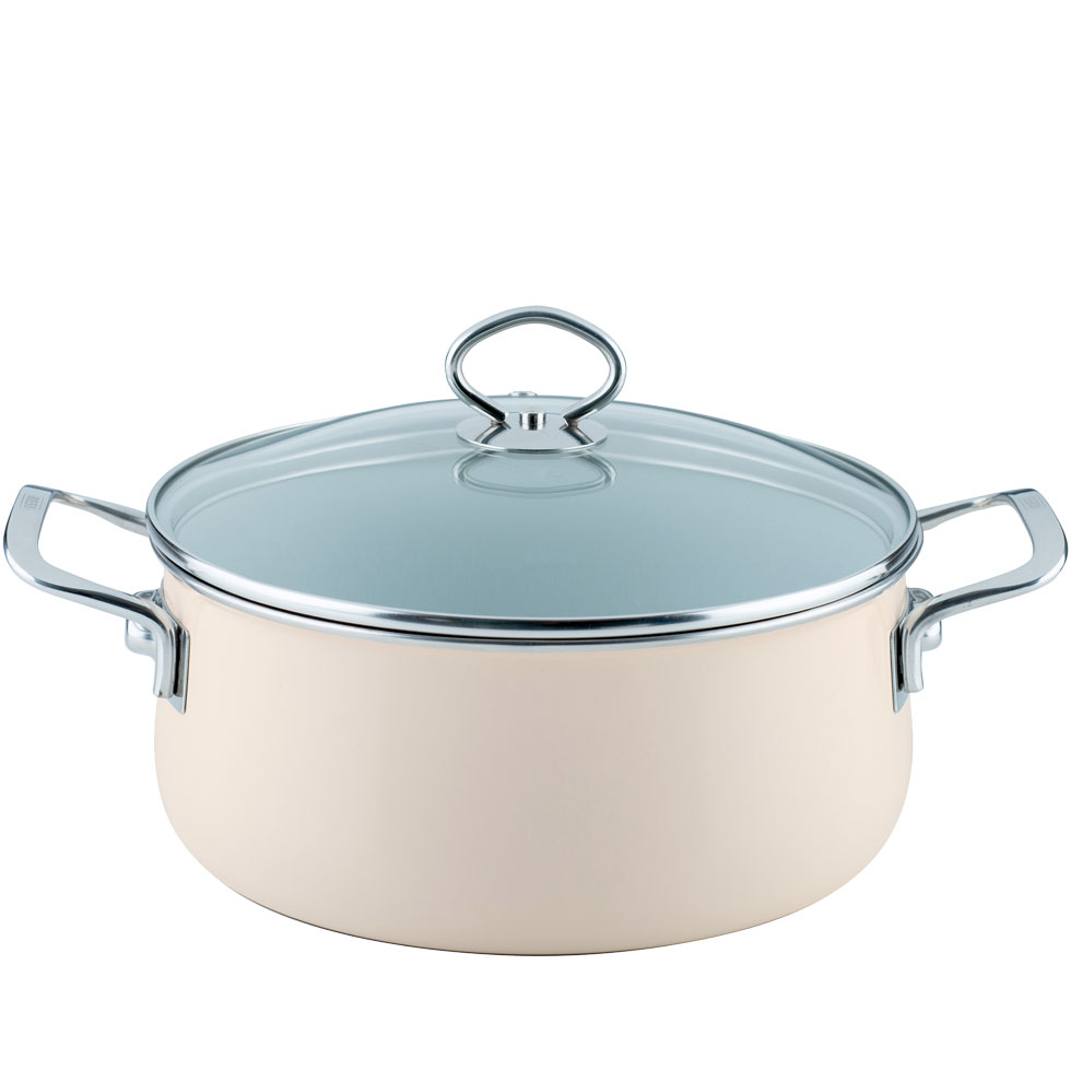 Riess-kelomat - Riess Kasserolle mit Glasdeckel Ø24cm 4 Liter Emaille Creme Avorio extra stark