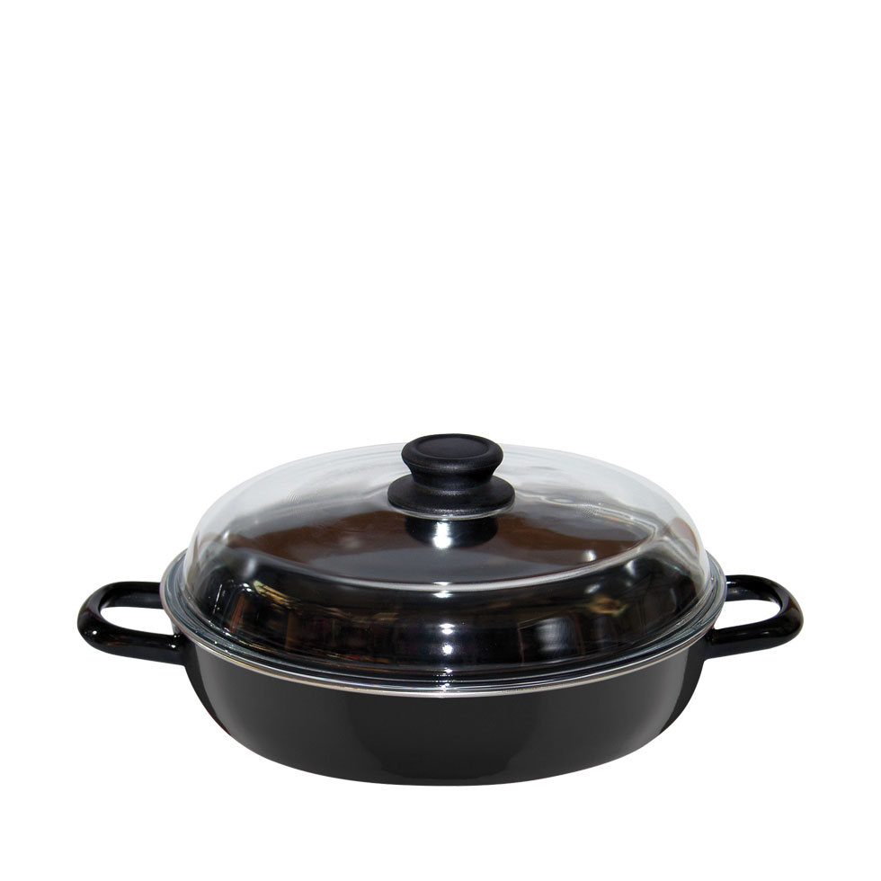 Riess-kelomat - Riess Schmor- Bratpfanne mit Glasdeckel Ø20cm schwarz Emaille
