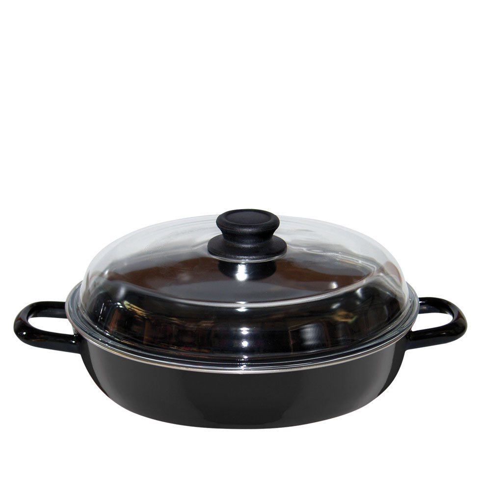 Riess-kelomat - Riess Schmorpfanne mit Glasdeckel Ø24cm zwei Griffe Schwarz Emaille