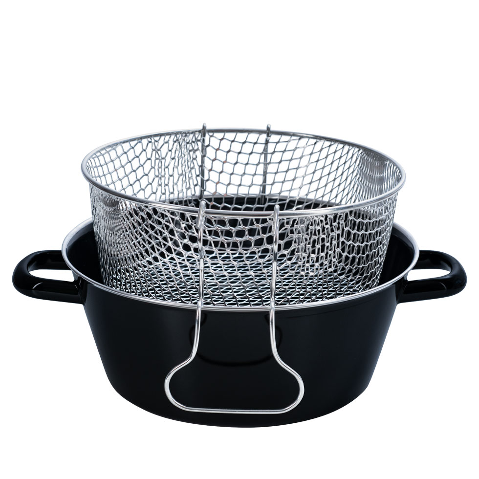 Riess Pommes-Frites Pfanne mit Einsatz Ø24cm zwei Griffe Schwarz Emaille Induktion