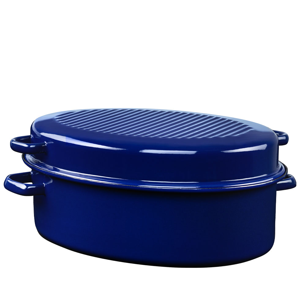 Riess-kelomat - Riess Gänsebräter oval mit Deckel Emaille 38 cm