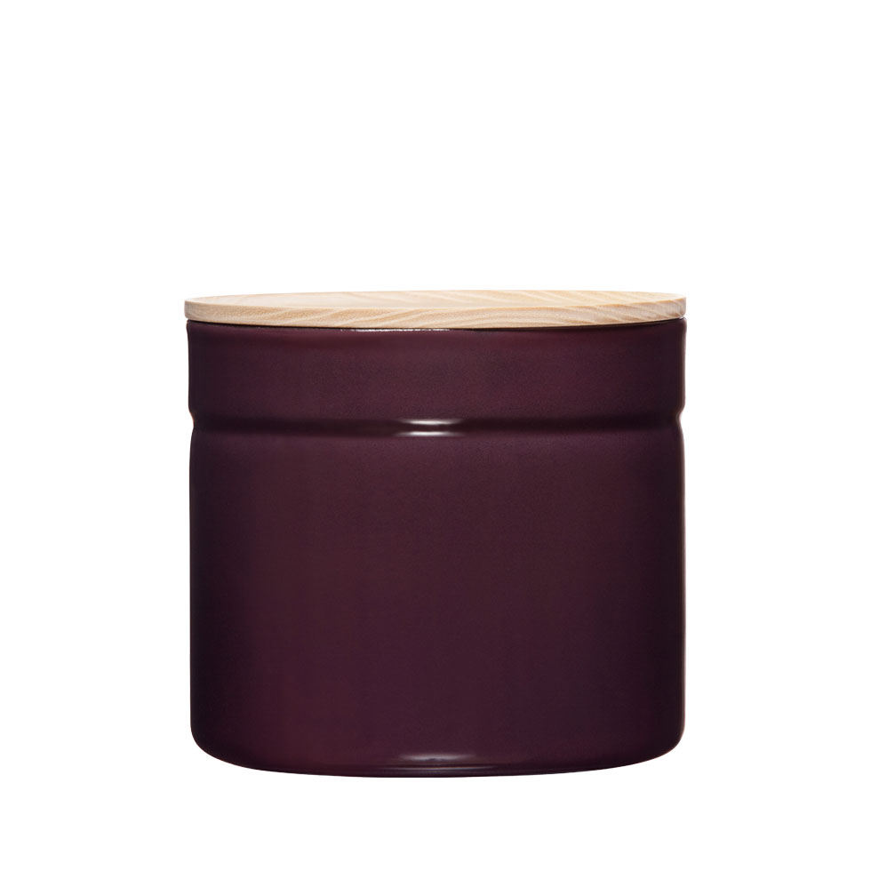 Riess-kelomat - Riess Vorratsdose mit Holzdeckel Ø13cm 135 Liter H12cm Dark Aubergine Emaille