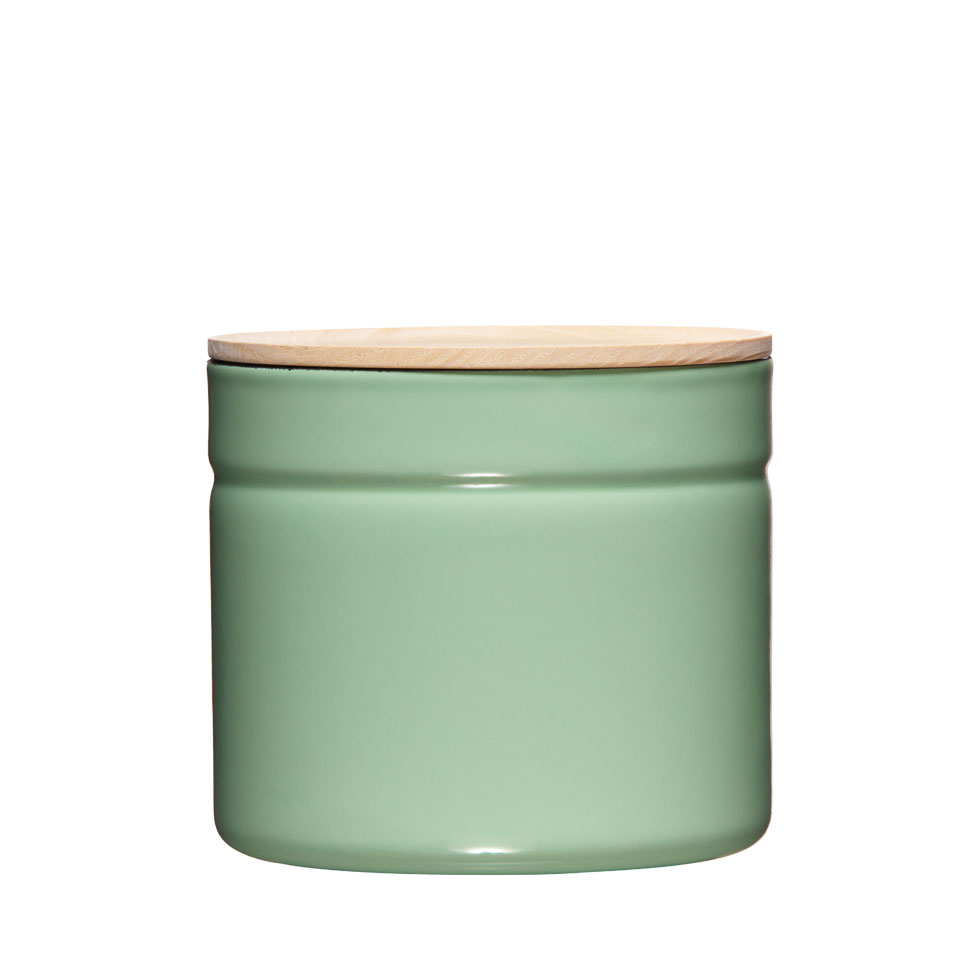 Riess-kelomat - Vorratsdose mit Holzdeckel Ø13cm 135 Liter H12cm slow green Emaille