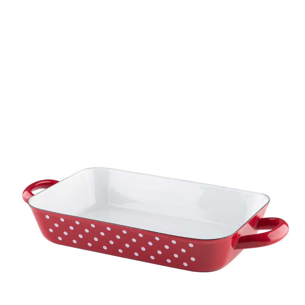 Riess-kelomat - Riess Bratpfanne 26 17cm Brat Backform Emaille Country Pünktchen rot