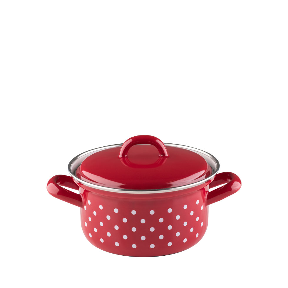 Riess-kelomat - Riess Country Kasserolle mit Deckel Ø14cm 075 Liter Pünktchenrot Emaille Induktion