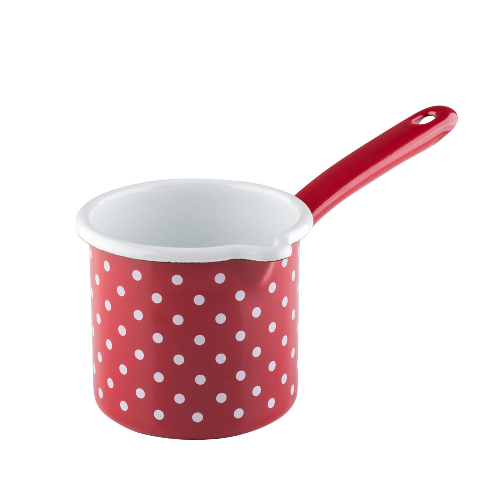 Riess-kelomat - Riess Schnabeltopf aus Emaille mit Stiel 10 cm 075 Liter Pünktchen Rot