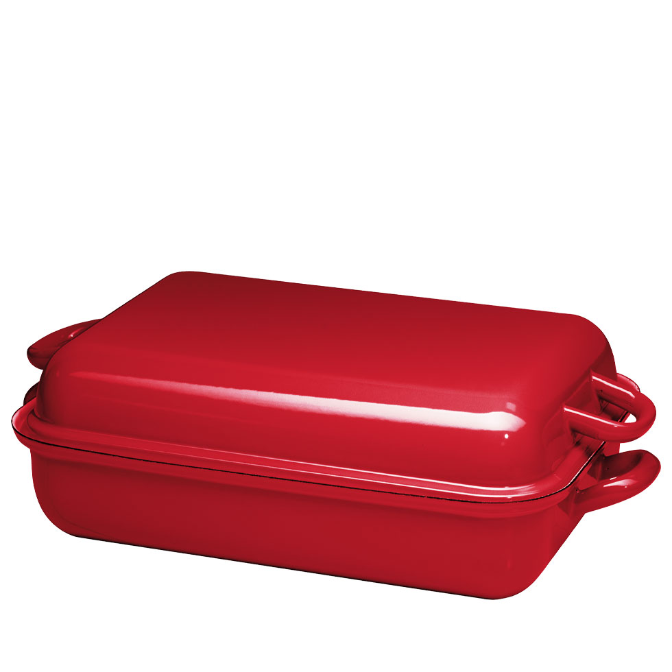 Riess Classic Color Rot Bratpfanne 37 x 26 cm mit Deckel - Emaille