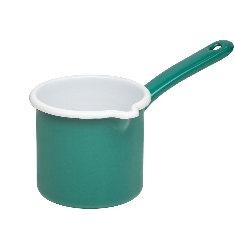 Riess-kelomat - Riess Schnabeltopf mit Stiel aus Emaille 12 cm Nature green