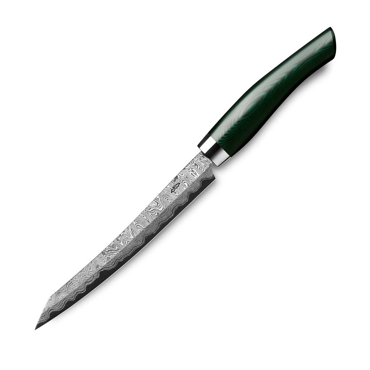 Nesmuk Exklusiv C150 Damast Slicer 16 cm mit Schneidlage / Griff aus grünem Micarta