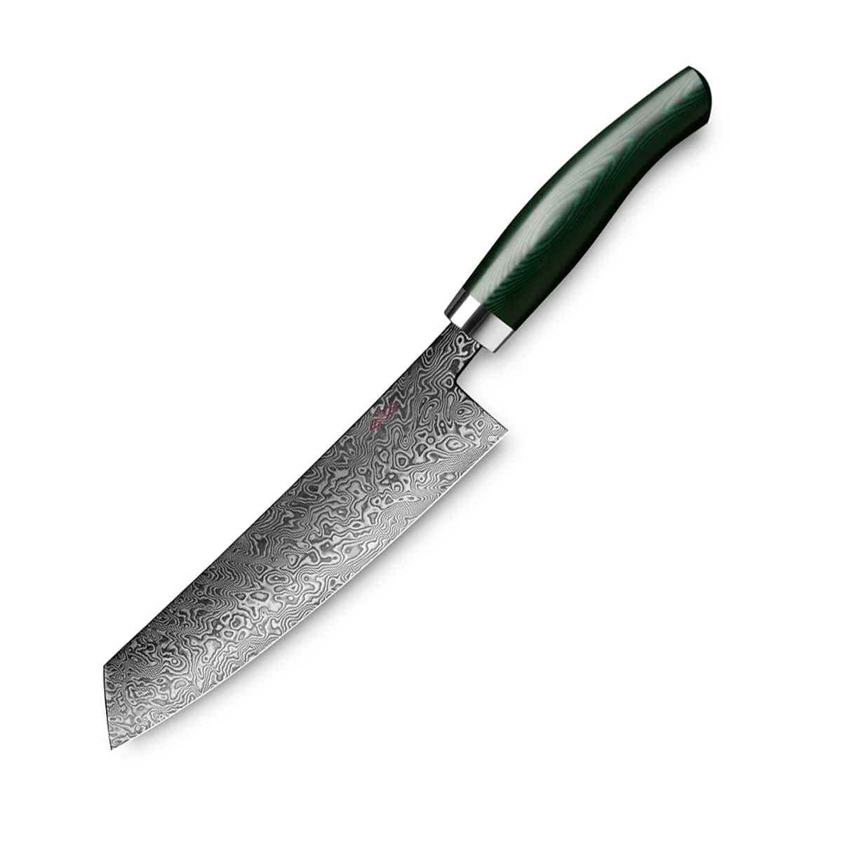 Nesmuk Exklusiv C90 Damast Kochmesser 18 cm mit Griff aus grünem Micarta