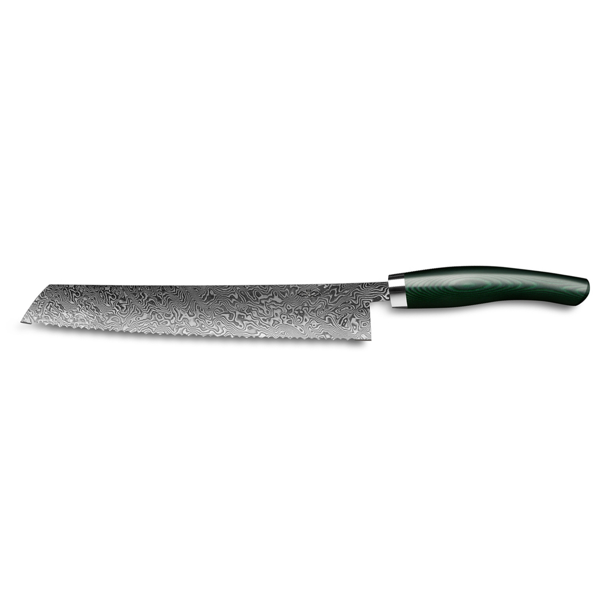 Nesmuk Exklusiv C 90 Damast Brotmesser 27 cm - Griff Micarta grün