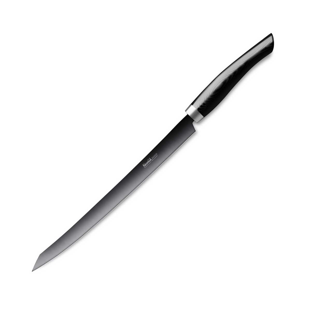 Nesmuk Janus Slicer 26 cm / Niob-Hochleistungsstahl mit DLC-Beschichtung und Griff aus schwarzem Micarta
