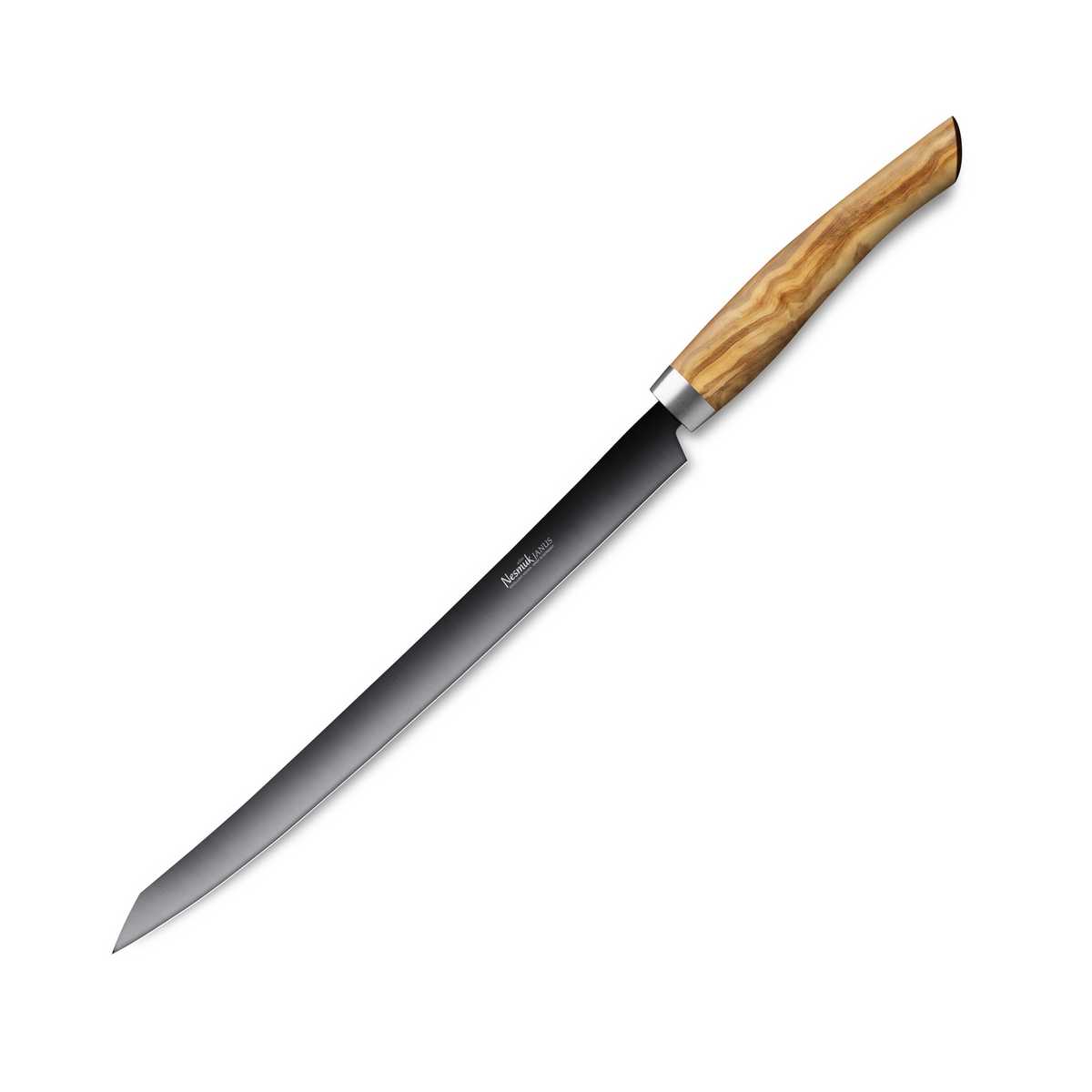 Nesmuk Janus Slicer 26 cm / Niob-Hochleistungsstahl mit DLC-Beschichtung und Griff aus Olivenholz