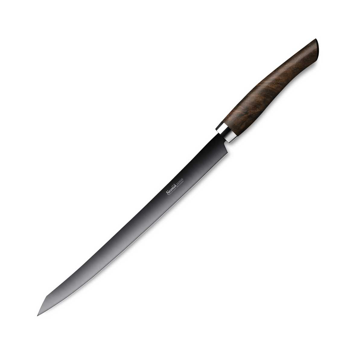Nesmuk Janus Slicer 26 cm / Niob-Hochleistungsstahl mit DLC-Beschichtung und Griff aus Walnuss Maser