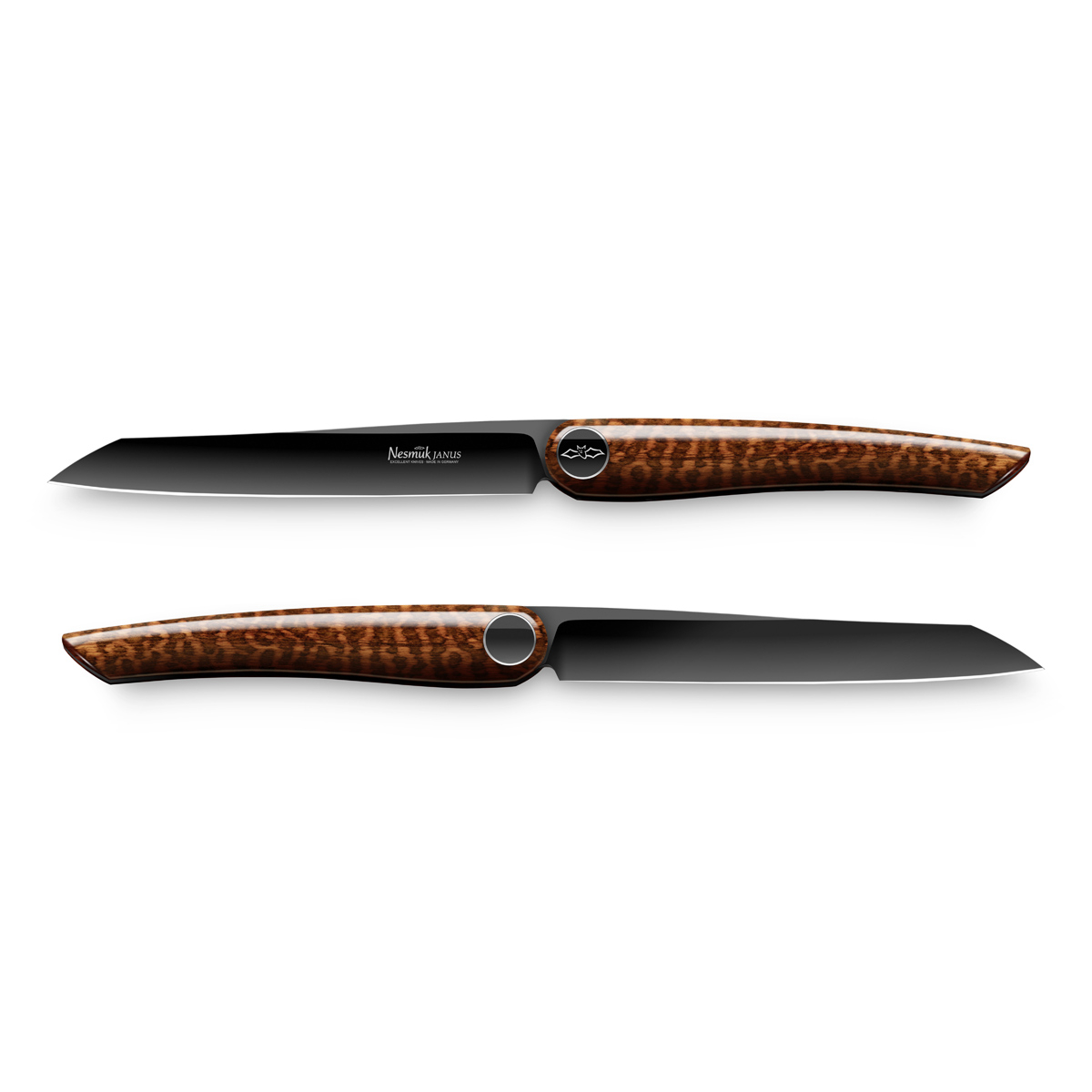 Nesmuk Janus 2-er Set Steakmesser / Tafelmesser 11,5 cm / Spezialstahl mit DLC-Beschichtung und Griff aus Schlangenholz