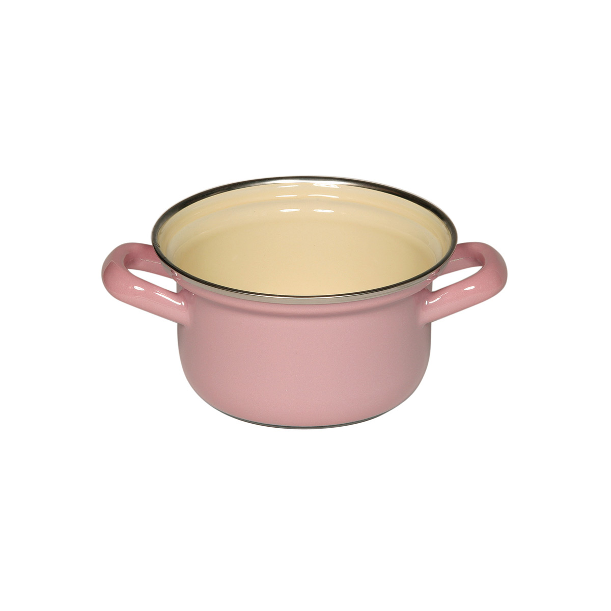 Riess Classic Bunt - Pastell Kasserolle mit Chromrand Rosa 12 cm / 0,5 Ltr / aus Emaille