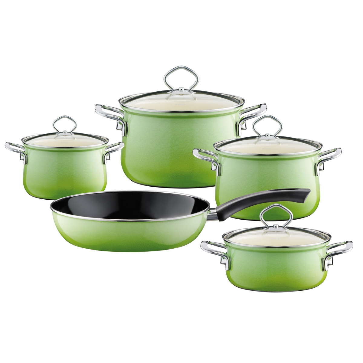 Riess Nouvelle Smaragd 5-teiliges Kochgeschirr Set / aus Emaille