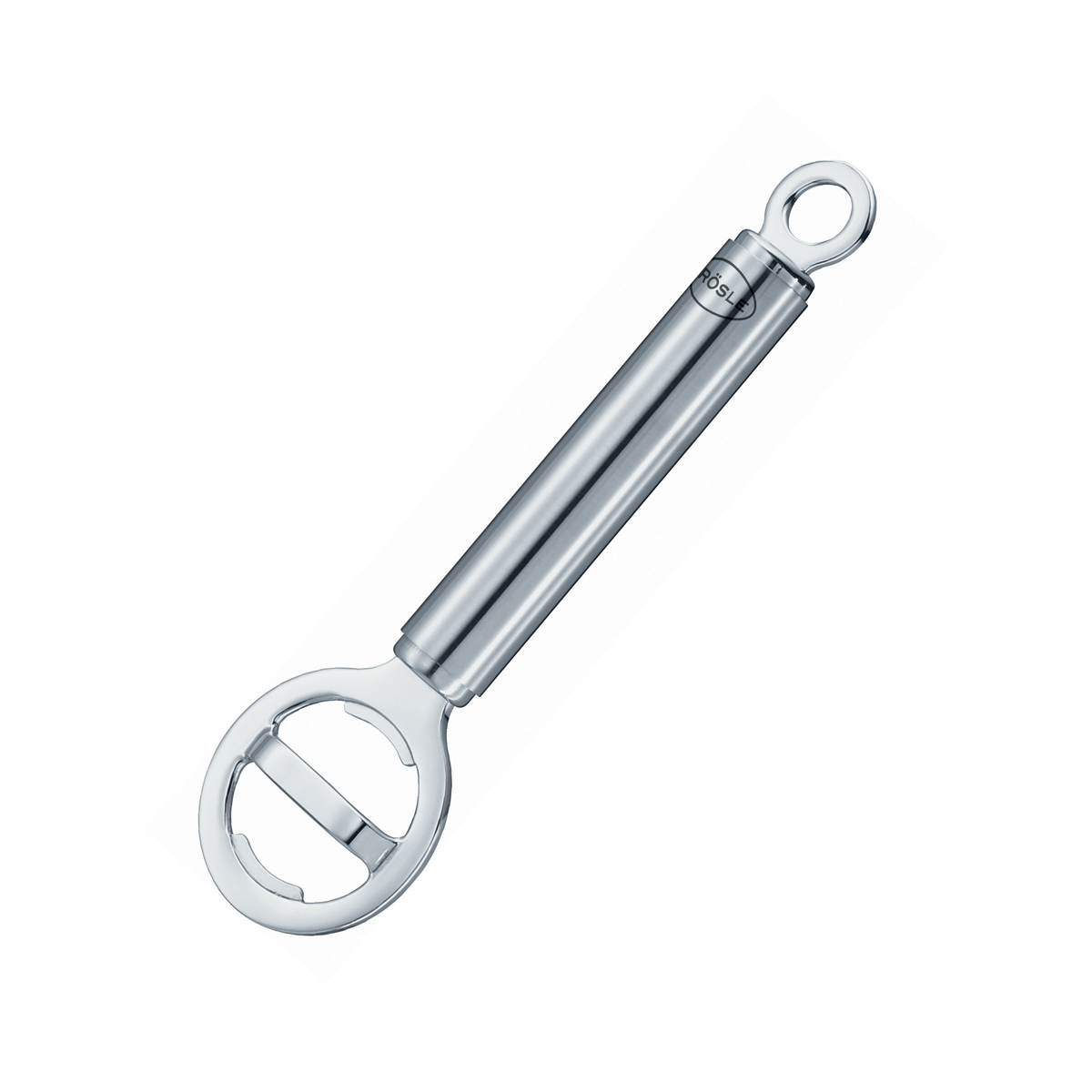 RÖSLE Flaschenöffner Kapselheber mit Aufhängeöse Edelstahl 18 10 spülmaschinengeeignet silberfarben