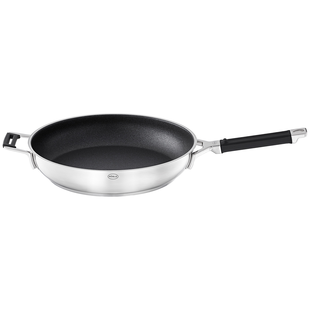 Bratpfanne RÖSLE SILENCE PRO Pfannen Gr Ø 32 cm + Höhe 10 cm silberfarben (silberfarben schwarz) Bratpfannen kratzfeste Premium-Antihaftversiegelung Silikongriff Induktion