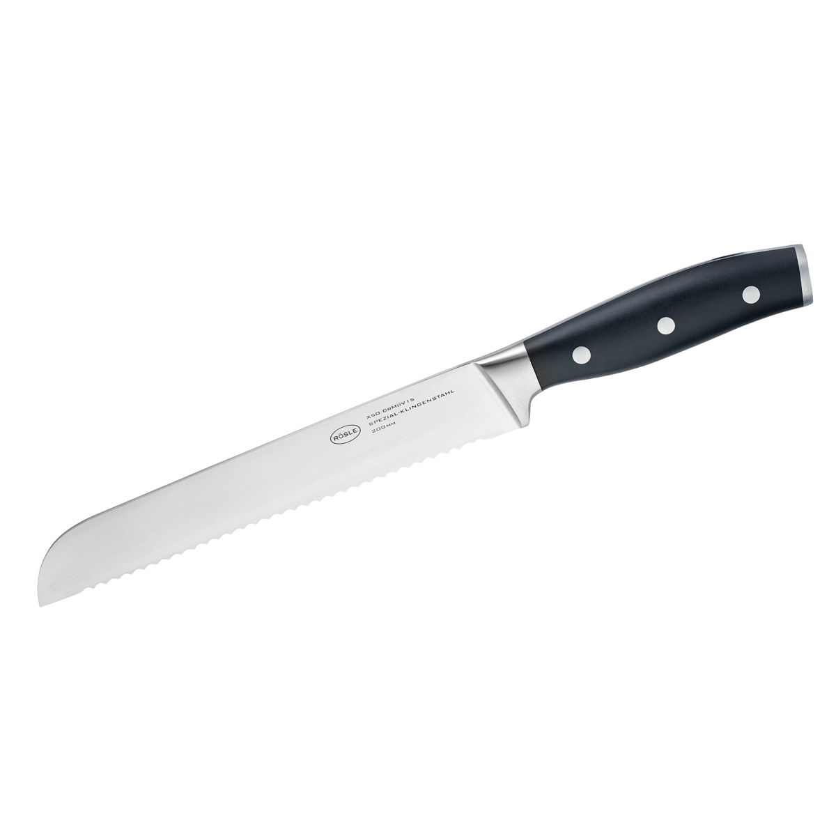 Brotmesser RÖSLE Tradition silber (silberfarben schwarz) Gesamtlänge 325cm Klingenlänge 20cm X50 CrMoV15 Klingenstahl Kochmesser mit Wellenschliff Klingenspezialstahl ergonomischer Griff