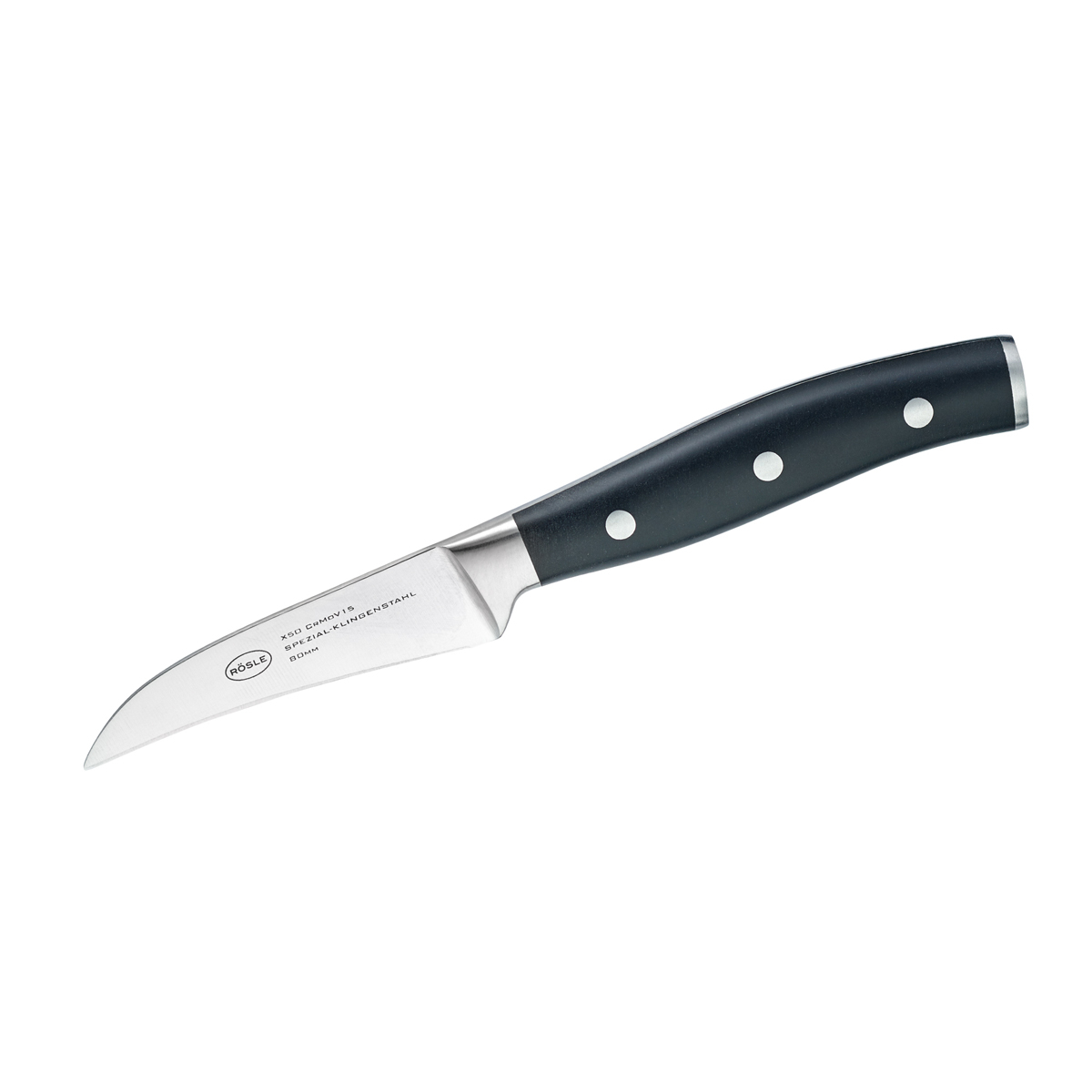 Schälmesser RÖSLE Tradition silber (silberfarben schwarz) Gesamtlänge 205cm Klingenlänge 8cm X50 CrMoV15 Klingenstahl Kochmesser Küchenmesser für Obst und Gemüse Klingenspezialstahl
