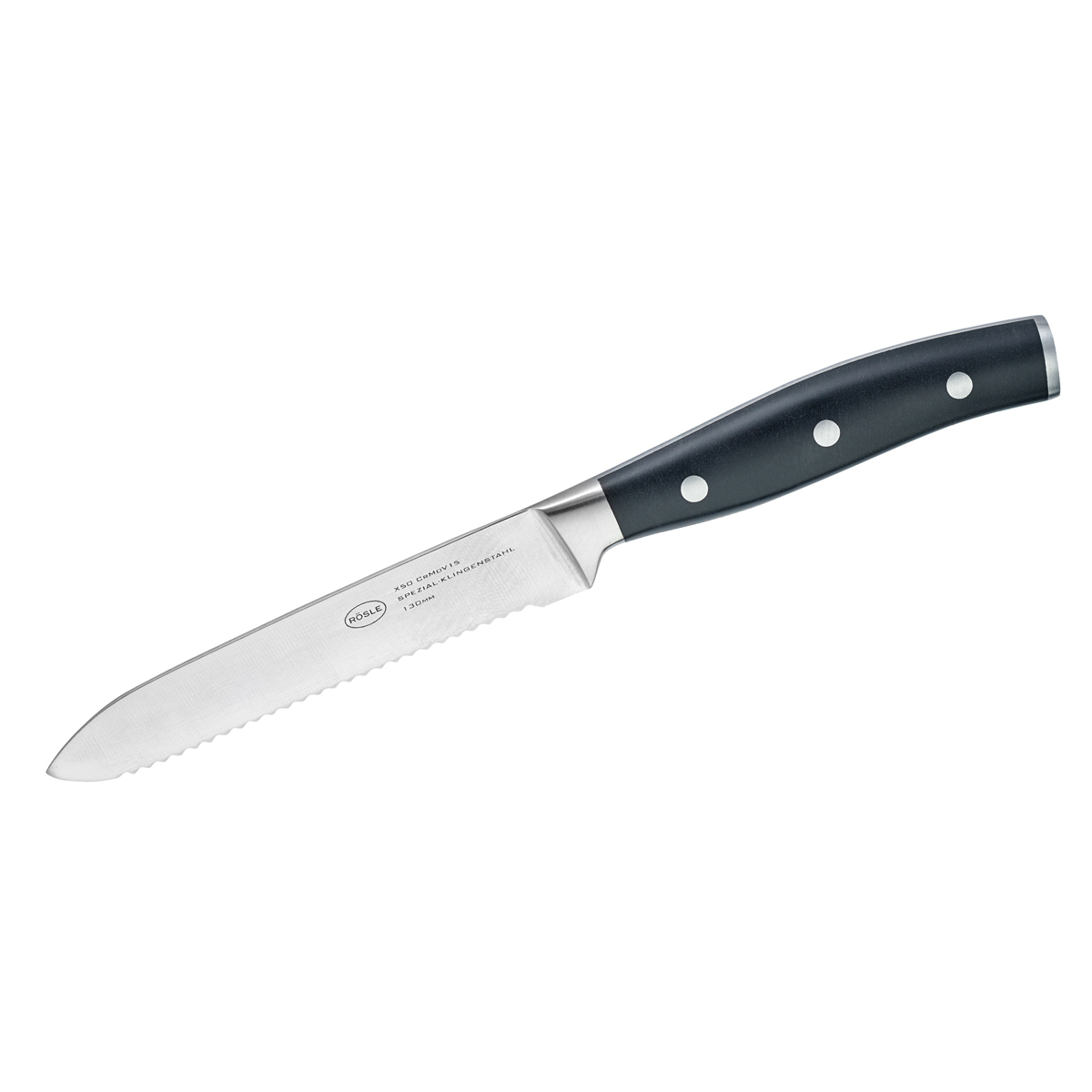 Allzweckmesser RÖSLE Tradition Kochmesser Gr Gesamtlänge 25 cm Klingenlänge 13 cm silberfarben (silberfarben schwarz) Küchenmesser Kochmesser mit Wellenschliff Klingenspezialstahl ergonomischer Griff