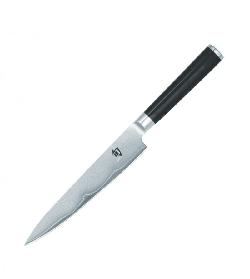 KAI Shun Classic Linkshand-Allzweckmesser 15 cm / Damaststahl mit Griff aus dunklem Pakkaholz