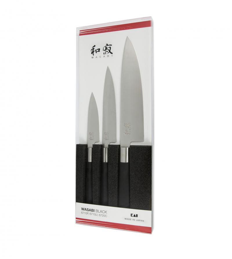 KAI Wasabi black 3-teiliges Set mit kleinem und großem Allzweckmesser & Kochmesser / Griff aus Kunststoff