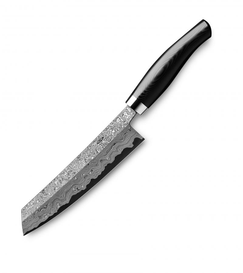 Nesmuk Exklusiv C150 Damast Kochmesser 18 cm mit Schneidlage / Griff aus schwarzem Micarta