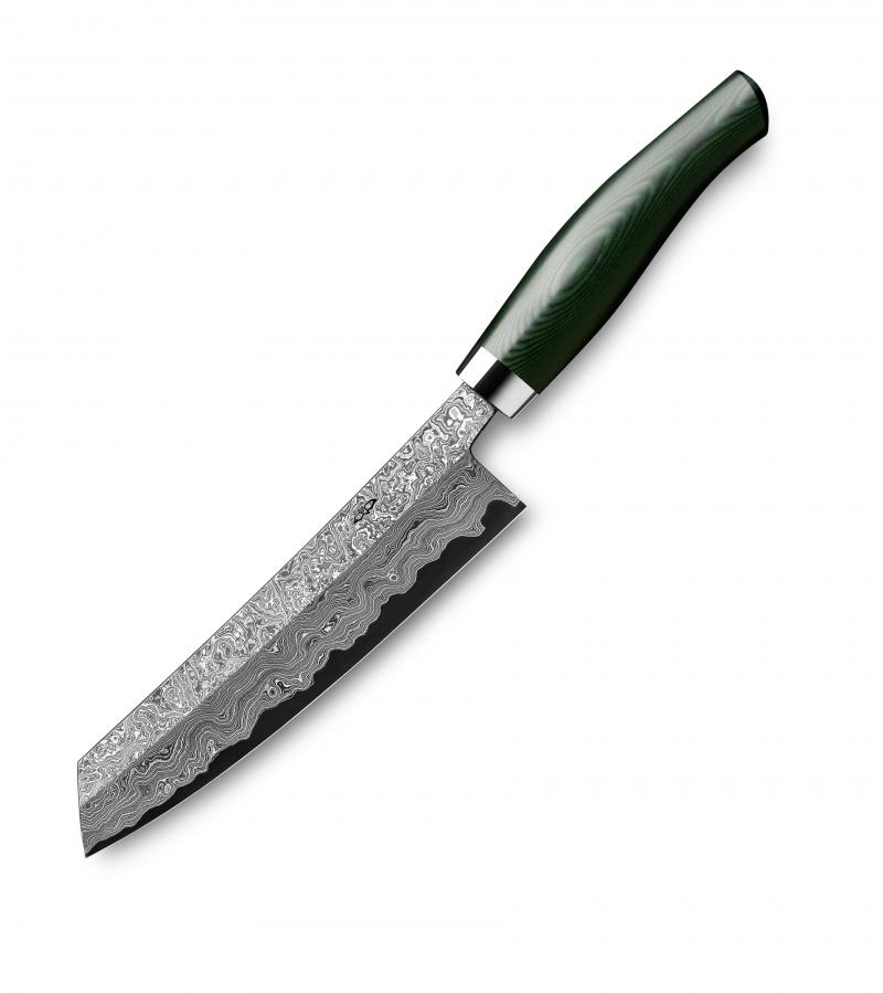 Nesmuk Exklusiv C150 Damast Kochmesser 18 cm mit Schneidlage / Griff aus grünem Micarta