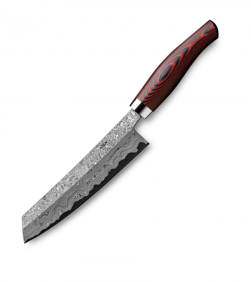 Nesmuk Exklusiv C150 Damast Kochmesser 18 cm mit Schneidlage / Griff aus rotem Micarta