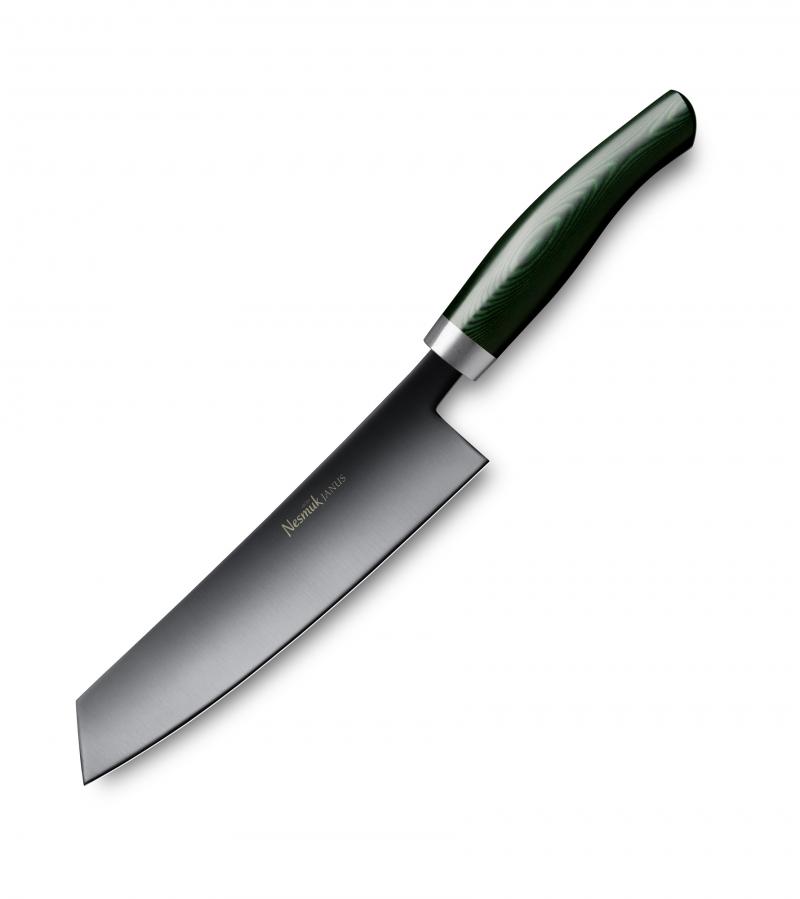 Nesmuk Janus Kochmesser 18 cm - Niobstahl mit DLC-Beschichtung - Griff Micarta grün