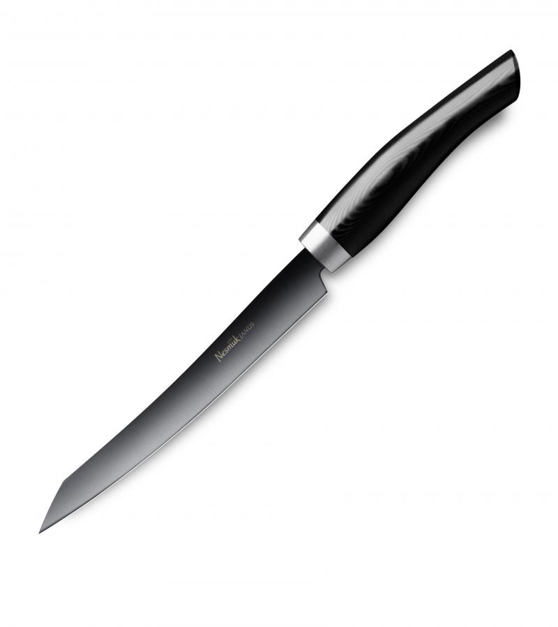 Nesmuk Janus Slicer 16 cm / Niob-Hochleistungsstahl mit DLC-Beschichtung und Griff aus schwarzem Micarta