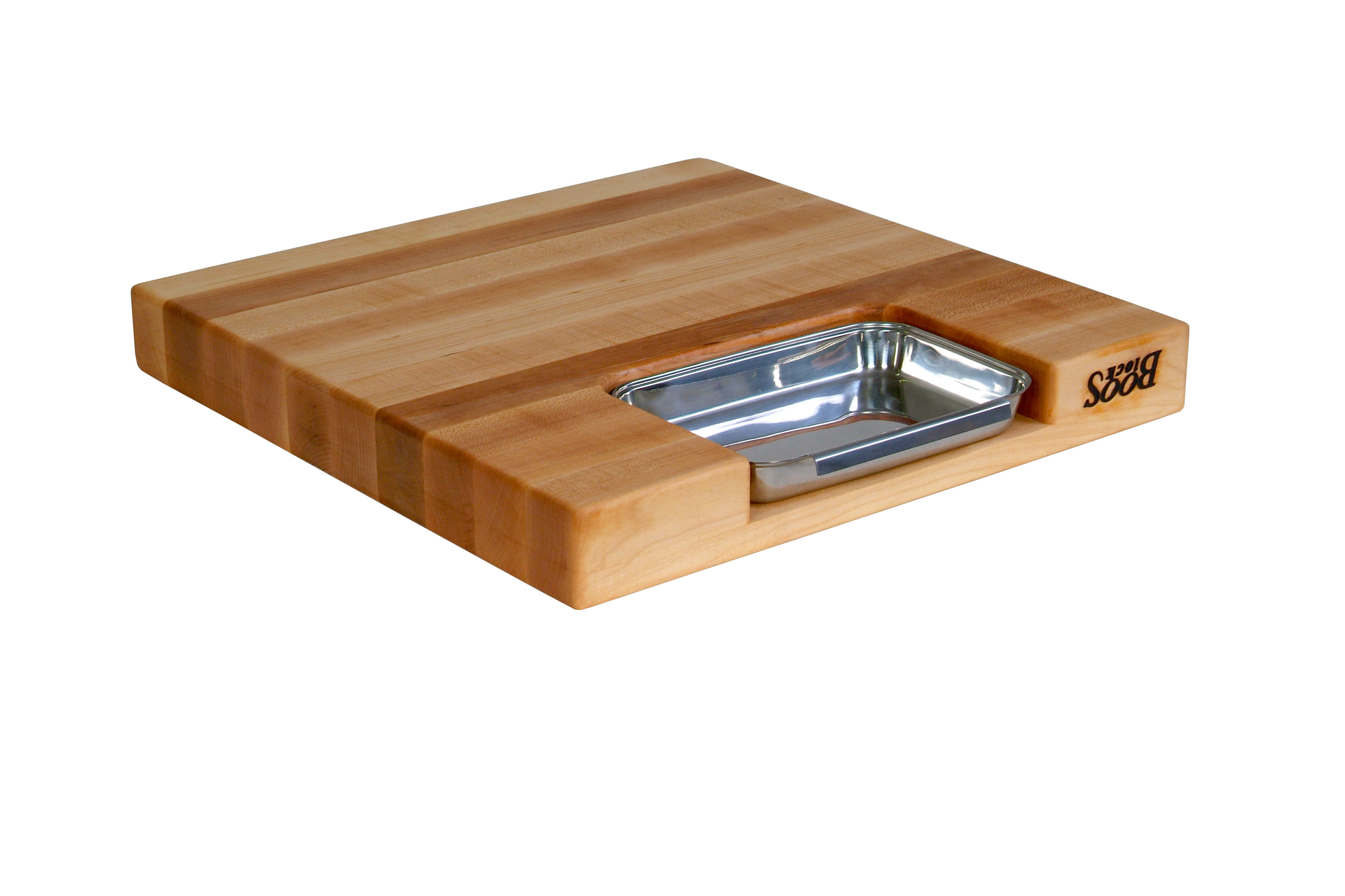 Boos Blocks Prep Masters Schneidebrett 61x46x6 cm mit Saftrille & Edelstahlschale - Ahornholz