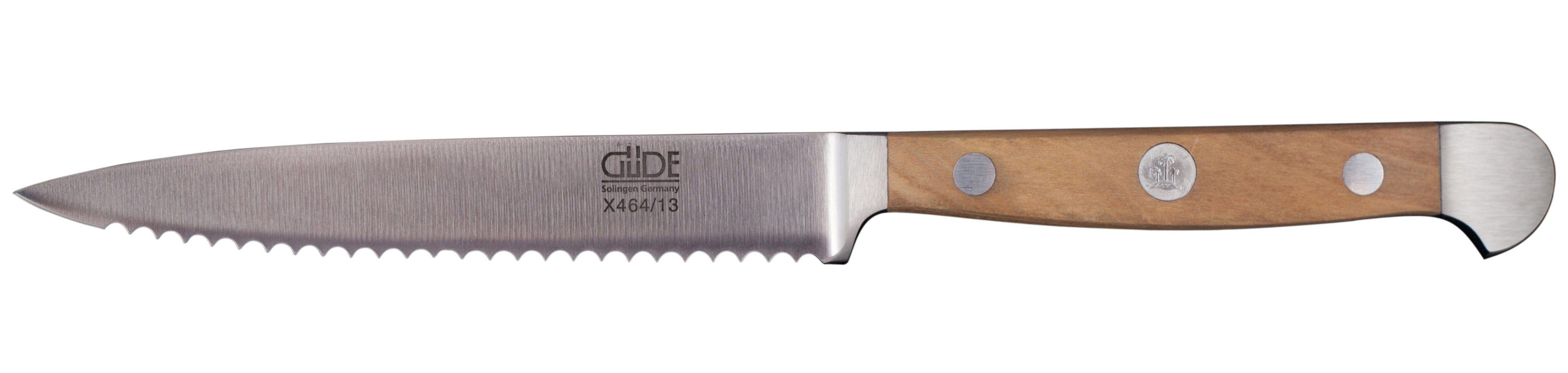 Güde Alpha Olive Tomatenmesser 13 cm mit Wellenschliff - CVM-Messerstahl mit Griffschalen aus Olivenholz