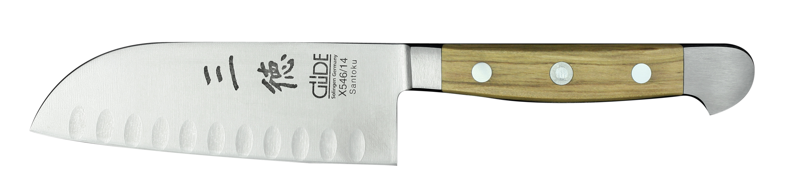 Güde Alpha Olive Santokumesser 14 cm mit Kullen / CVM-Messerstahl mit Griffschalen aus Olivenholz