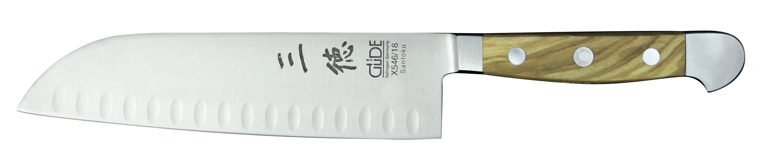 Güde Alpha Olive Santokumesser 18 cm mit Kullen - CVM-Messerstahl mit Griffschalen aus Olivenholz