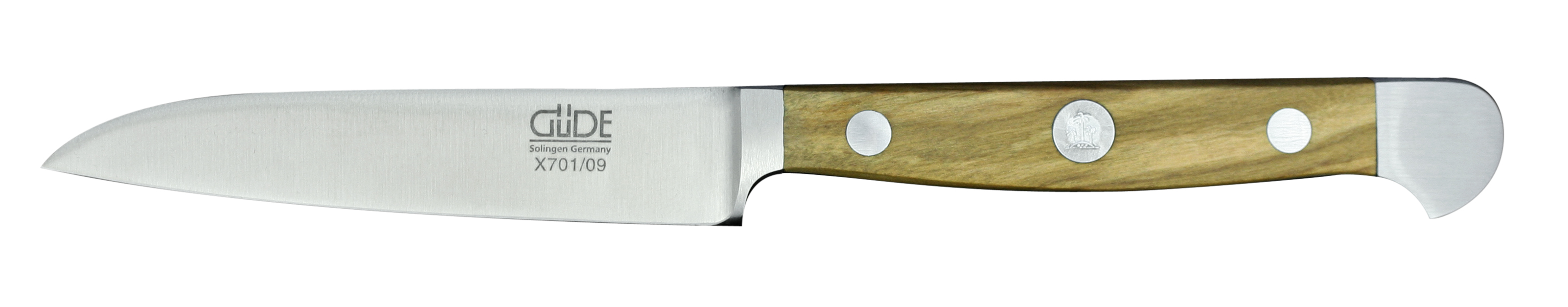 Güde Alpha Olive Gemüsemesser 9 cm / CVM-Messerstahl mit Griffschalen aus Olivenholz