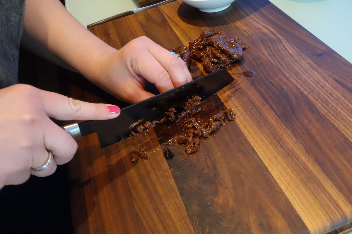 Draining and Cutting the Sun-Dried Tomatoes